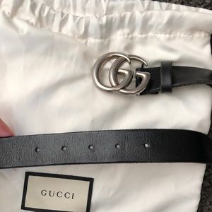 Gucci black leather belt silver GG buckle size 85